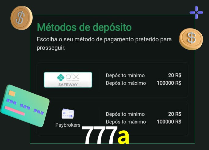 O cassino 777a oferece uma grande variedade de métodos de pagamento